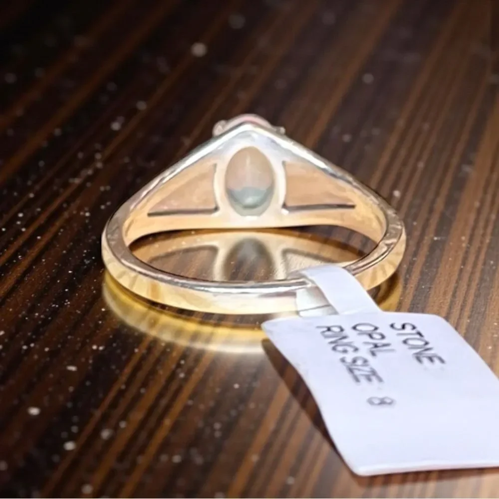 Genuine Faceted Ethiopian Opal 925 Sterling Silver Ring Size 8